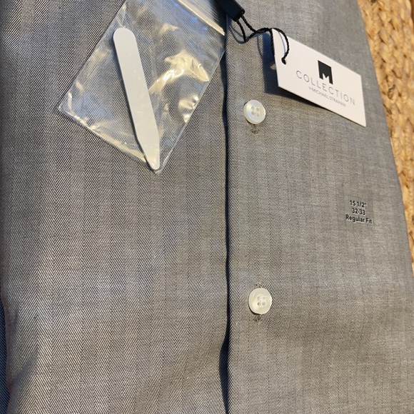 Michael Strahan Wrinkle Free Stretch Regular Fit 15-1/2 32/33 Gray Herringbone - Picture 9 of 9